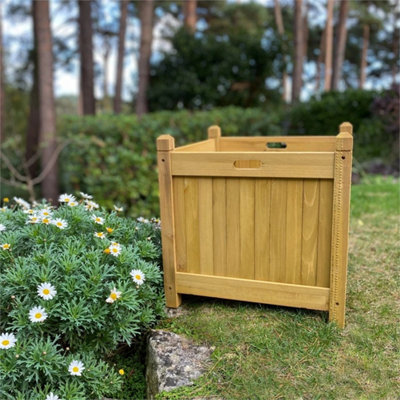  - Square Wooden Garden Planter Pot In Tan (Set Of 2) Flower Growing
