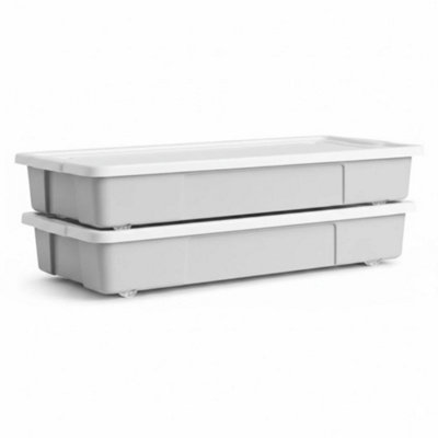 2 Pack 47L Grey Underbed Storage Box Secure Lid Smooth Rolling Plastic Container from B&Q
