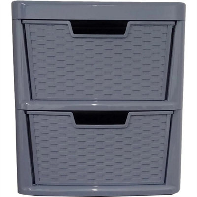 Large Plastic Drawers Rattan Effect Storage Unit 2 Drawer Chest Tower Home Office