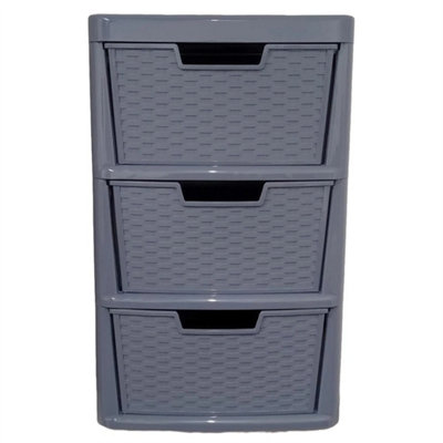 Large Plastic Drawers Rattan Effect Storage Unit 3 Drawer Chest Tower Home Office