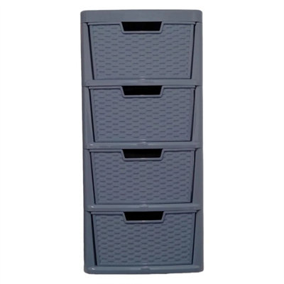 Large Plastic Drawers Rattan Effect Storage Unit 4 Drawer Chest Tower Home Office