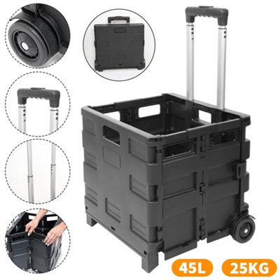 45L Folding Boot Cart Shopping Trolley Fold Up Storage Box Wheels Crate Foldable from B&Q