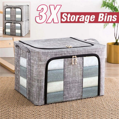  - 3Pcs 66L Folding Storage Box Made Of Thick Fabric Steel Frame Wardrobe Organizer