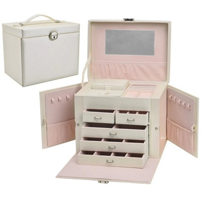 White 5 Layers Jewellery Boxes Storage Case Drawer Cabinet Earing Necklace Organizer from B&Q