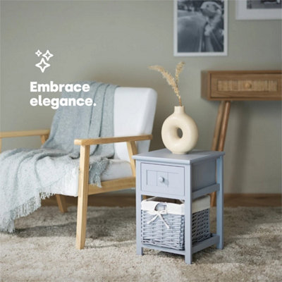 Shabby Chic Wooden Cabinet Bedside Unit Tables Drawers  Wicker Storage Grey from B&Q