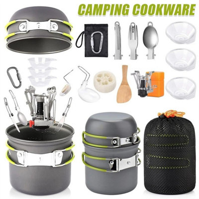 Camping Cookware Set Outdoor Cooking Pot Pan Kettle Gas Stove Kit Hiking Picnic from B&Q
