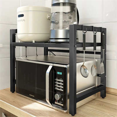 2 Tier Expandable Microwave Oven Rack Stand Storage Holder Kitchen Corner Shelf from B&Q