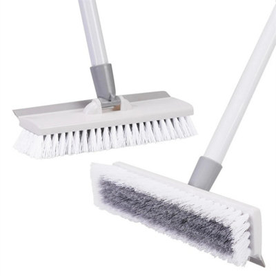 Long Handle Floor Scrub Deck Brush Push Broom Stiff Bristle Brush With Squeegee from B&Q
