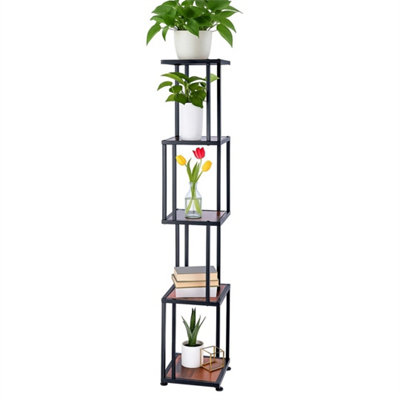  - 4 Tier Modern Tall Plant Stand Indoor With Metal Frame Wooden Shelves
