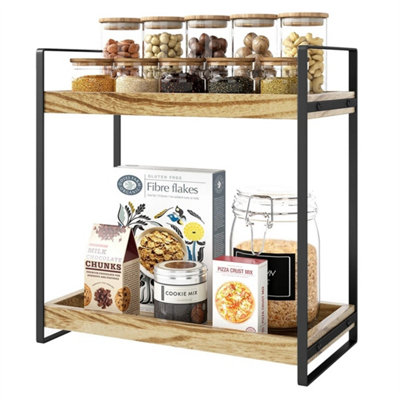 2-Tier Multipurpose Wood & Metal Spice Rack  Storage Shelf For Kitchen