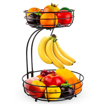 Fruit Racks 2 Tier Fruit Basket With Banana Hanger Detachable Fruit Bowls Black from B&Q