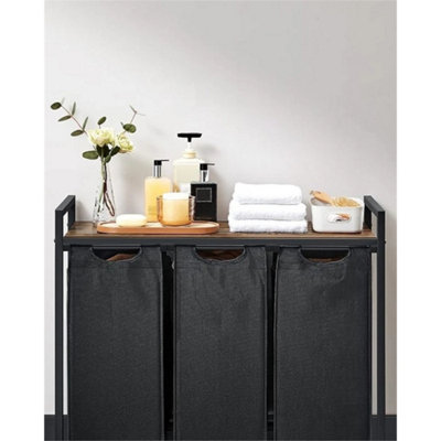 Laundry Basket Washing Dirty Clothes Folding Hamper Bag Storage Bin 3 Section