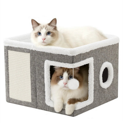 Cat House For Indoor Pets 2 Layer Large Cat Cave With Scratch Board And Ball from B&Q