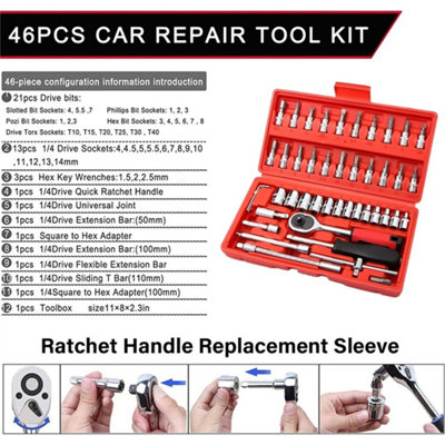 46Pcs 1/4" Metric Socket Small Drive Socket Ratchet Wrench Screwdriver Set from B&Q