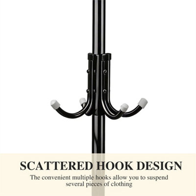  - Black 12 Hooks Coat Stand Coat Hat Jacket Umbrella Floor Standing Rack Clothes Hanger