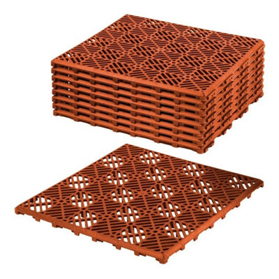 9Pc Interlocking Garden Plastic Tiles W/ Non Slip Patio Path Terracotta from B&Q