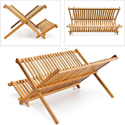 Bamboo Dish Drainer Plate Rack Cutlery Stand Cup Holder Folding Dish Drying Rack from B&Q