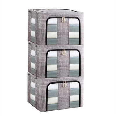  - 3X 66L Folding Storage Box Made Of Thick Fabric Steel Frame Wardrobe Organizer