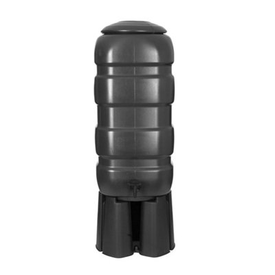  - 100L Black Water Butt Kit Stand Tap Diverter Space Saving Garden Water Container