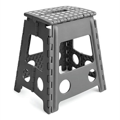  - Folding Step Stool Kitchen Foldable Garden Seat Multi Purpose Storage Grey