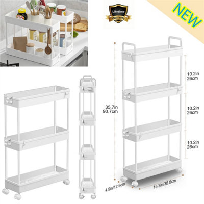  - Slim Slide Out Kitchen Bathroom Thin Storage Trolley Cart Rack Holder4 Tier