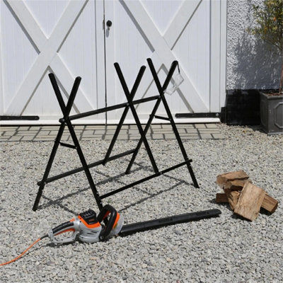 1X Black Folding Iron Log Saw Horse Heavy Duty Metal Trestle Sawhorse Stand from B&Q
