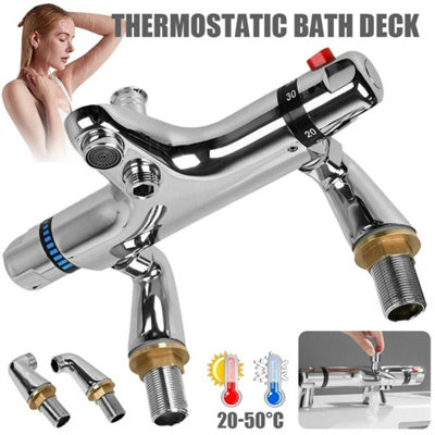 Modern Thermostatic Bath Shower Mixer Taps Deck Mounted Chrome Valve Bar Tap