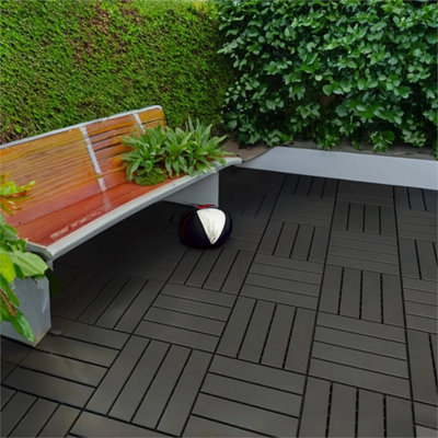 12 Black Pcs Pvc Deck Tiles Garden Patio Balcony Outdoor Interlocking Decking Floors from B&Q