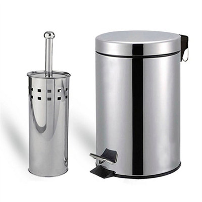 Silver 3 Litre Bathroom Pedal Rubbish Waste Bin And Toilet Brush Holder Set from B&Q