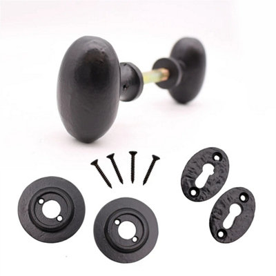 Black Iron Door Knobs Cast Oval from B&Q