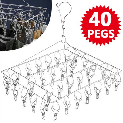 40 Thickened Clip Underwear Sock Hanger Laundry Airer Dryer Rack Stainlesssteel from B&Q