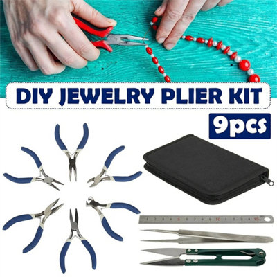 9Pcs Jewellery Making Findings Beads Pliers Craft Tool Set Wire Cutters Kit from B&Q