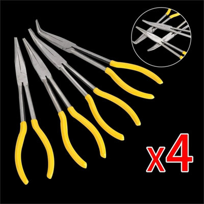  - 11" 4Pcs Extra Long Nose Pliers Straight 45 & 90 Degrees Bent Tip Hand Tool Set