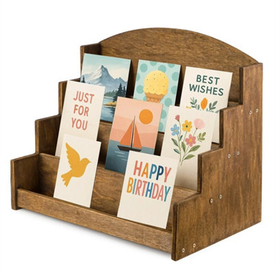 Wooden Greeting Card Display Stand Rack 4-Tier Postcard Holder Organizer from B&Q