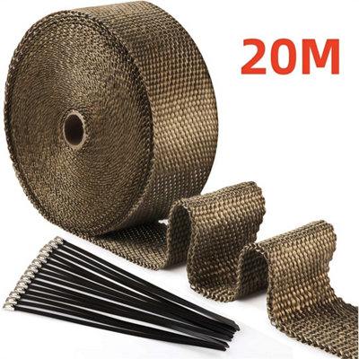 20M Heat Wrap Titanium Gold Tape Exhaust Insulating Downpipe Manifold + 20Ties from B&Q
