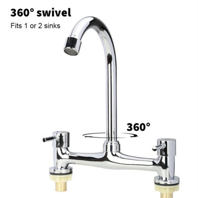  - 2 Hole Modern Dual Lever Kitchen Sink Mixer Tap Taps Deck Mounted Faucet Chrome