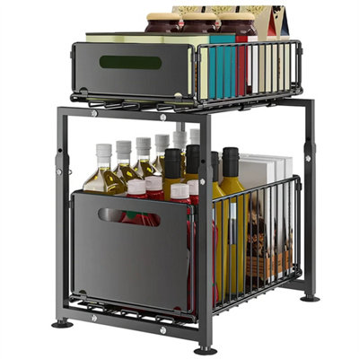 2 Tier Pull Out Basket Under Sink Kitchen Cupboard Organiser Drawer Storage Rack from B&Q