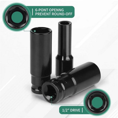 20Pcs Deep Impact Socket Set 6 Point Metric 832mm 1/2 Inch Drive Heavy Duty from B&Q