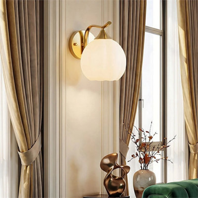 Modern Wall Sconce Light Led Wall Lighting Bedroom Milky White Globe Glass Shade from B&Q