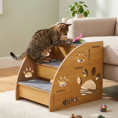 3 Steps Pet Ramp Wooden Dog Steps Stairs Cat Detachable Ladder For Bed Sofa from B&Q