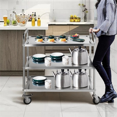  - Stainless Steel Utility Cart 3 Tier Heavy Duty Kitchen Cart With Lockable Wheel