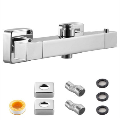 Chrome Square Thermostatic Shower Mixer Valve Twin Outlet Bathroom Faucet from B&Q