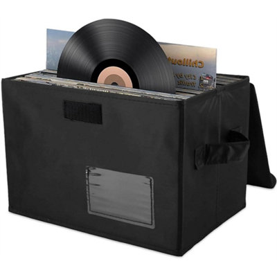  - 12 Inch Vinyl Record Storage Box Collapsible Lp Organizer With Lid & Handles