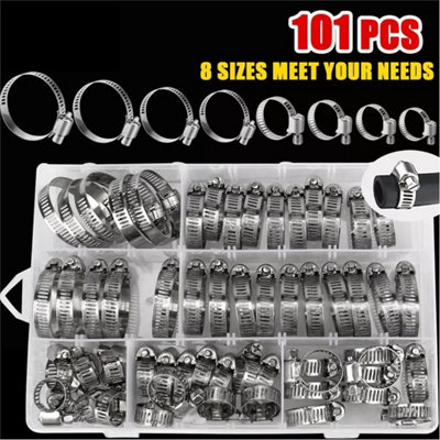 101-Pcs Assorted Stainless Steel Hose Clamp Kit With No Driver  Clips Set from B&Q