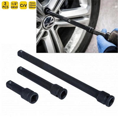 3Pcs 1/2" Impact Drive Socket Extension Bar Set Tools 75mm 125mm 250mm Long from B&Q