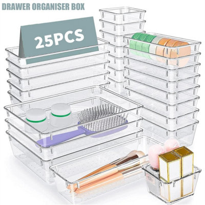 25Pcs Draw Organiser Plastic Box Desk Drawer Fridge Trays Makeup Storage Divider from B&Q