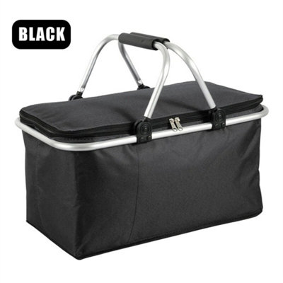 30L Black Large Insulated Folding Lunch Picnic Bag Camping Cooler Hamper Basket Box from B&Q