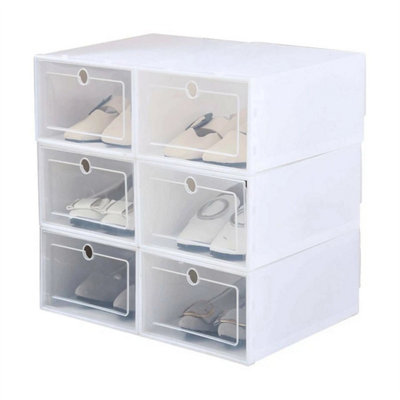 12X White Plastic Shoe Storage Boxes Drawer Stackable Foldable Durable Organiser from B&Q