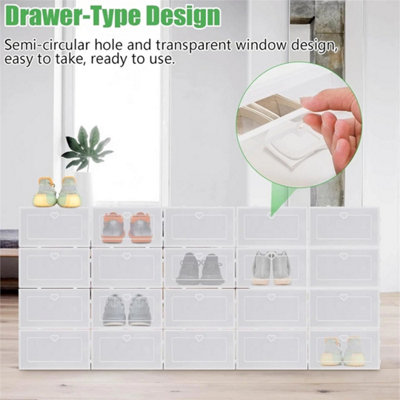 12X White Plastic Shoe Storage Boxes Drawer Stackable Foldable Durable Organiser from B&Q