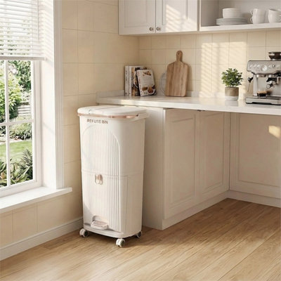 70L Kitchen Rubbish Waste Bin Recycling Dual Compartment Dustbins With Wheels from B&Q